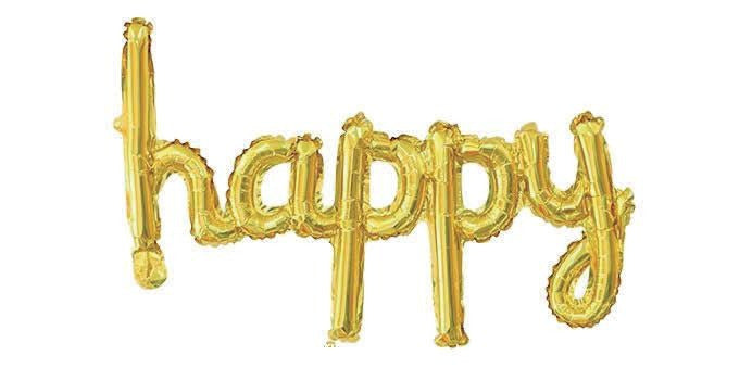 Cursive Gold Happy Birthday Banner Balloon (2 pc)