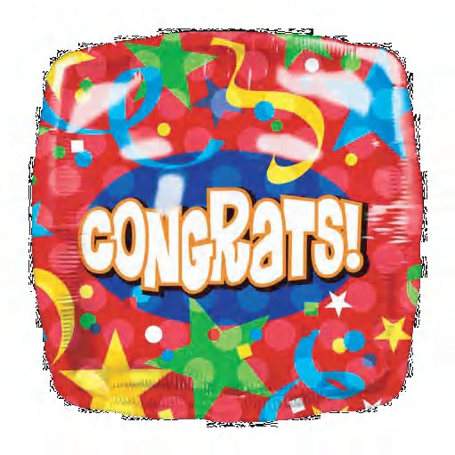Red Square Congrats Foil Balloon - Preppy Kids (Grand Bazaar)