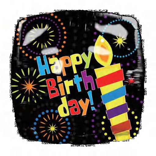 Square Happy Birthday Black Candle Foil Balloon 18 inch