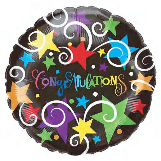 Black Congratulations 18 inch Foil Balloon With Multi colour Writing