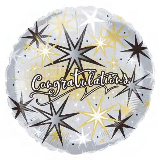 Sliver , Gold and Black Congratulations Balloon