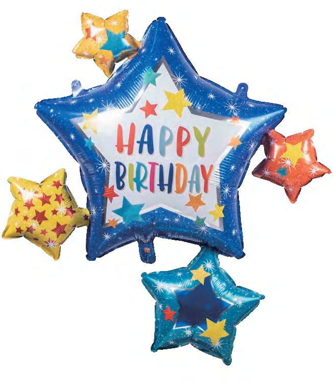 Super Shape Happy Birthay Stars Foil Balloon