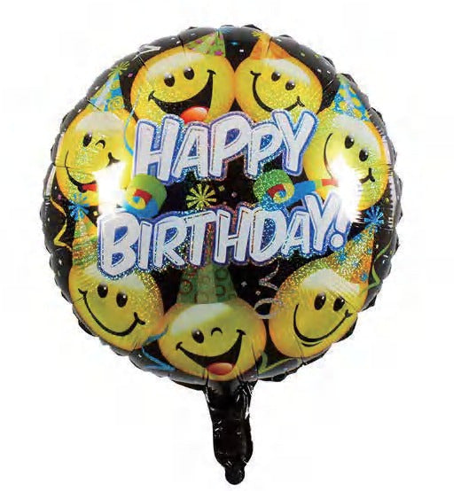 Happy Birthday 18inch Round Black Emoji Foil Balloon