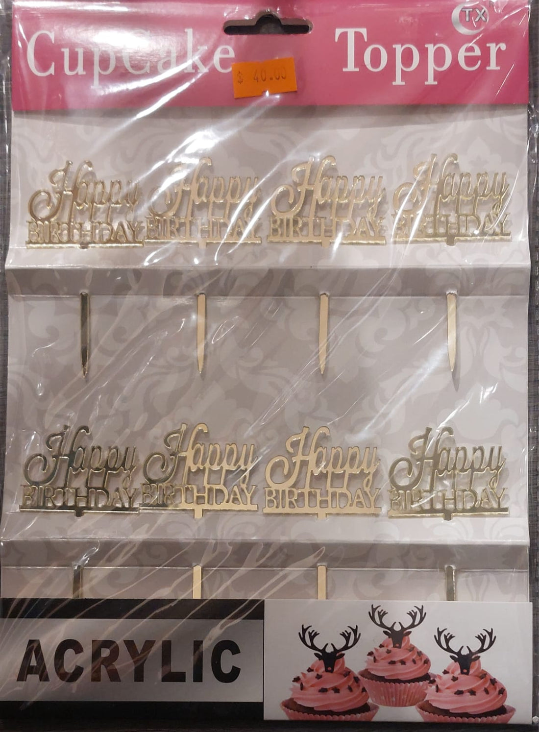 Gold Happy Birthday 8pc Cupcake Topper - Preppy Kids (Grand Bazaar)