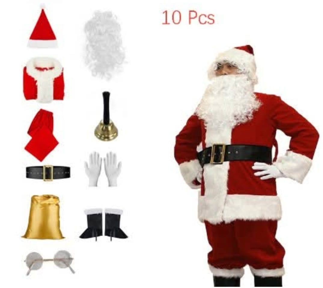 Santa clause 10pc Costume Adult Size outfit suit