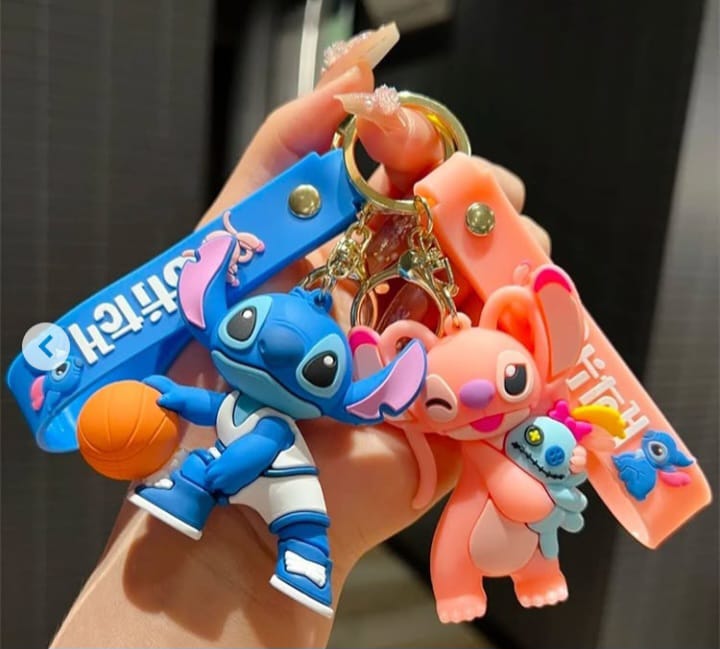 Stitch Basketball &amp; Angel With Doll Keychain