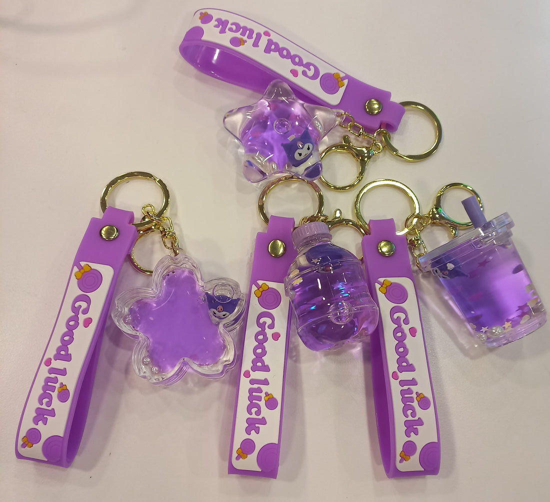 Acrylic Moving Liquid Kuromi Keychain - Preppy Kids (Grand Bazaar)