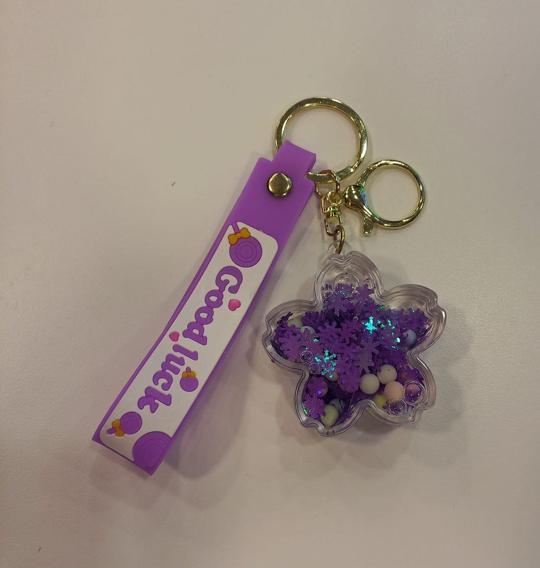 Acrylic Moving Liquid Purple Flower Keychain - Preppy Kids (Grand Bazaar)