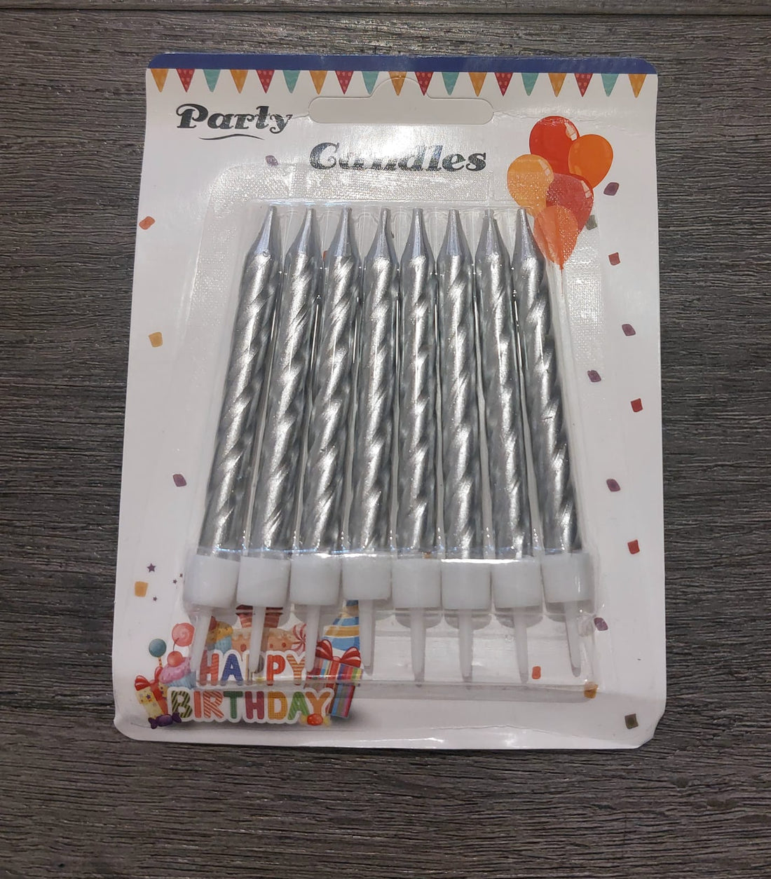 Silver party candles (8 pcs)