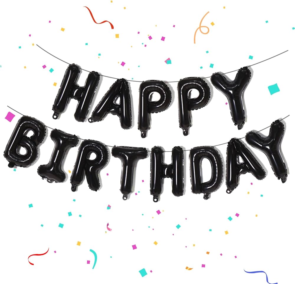 Happy Birthday Balloons Banner Decorations (Black ) 16 inch HBD - Preppy Kids (Grand Bazaar)