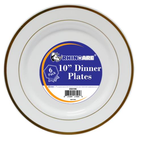 10 Inch Round Gold Rim Plates 6pk