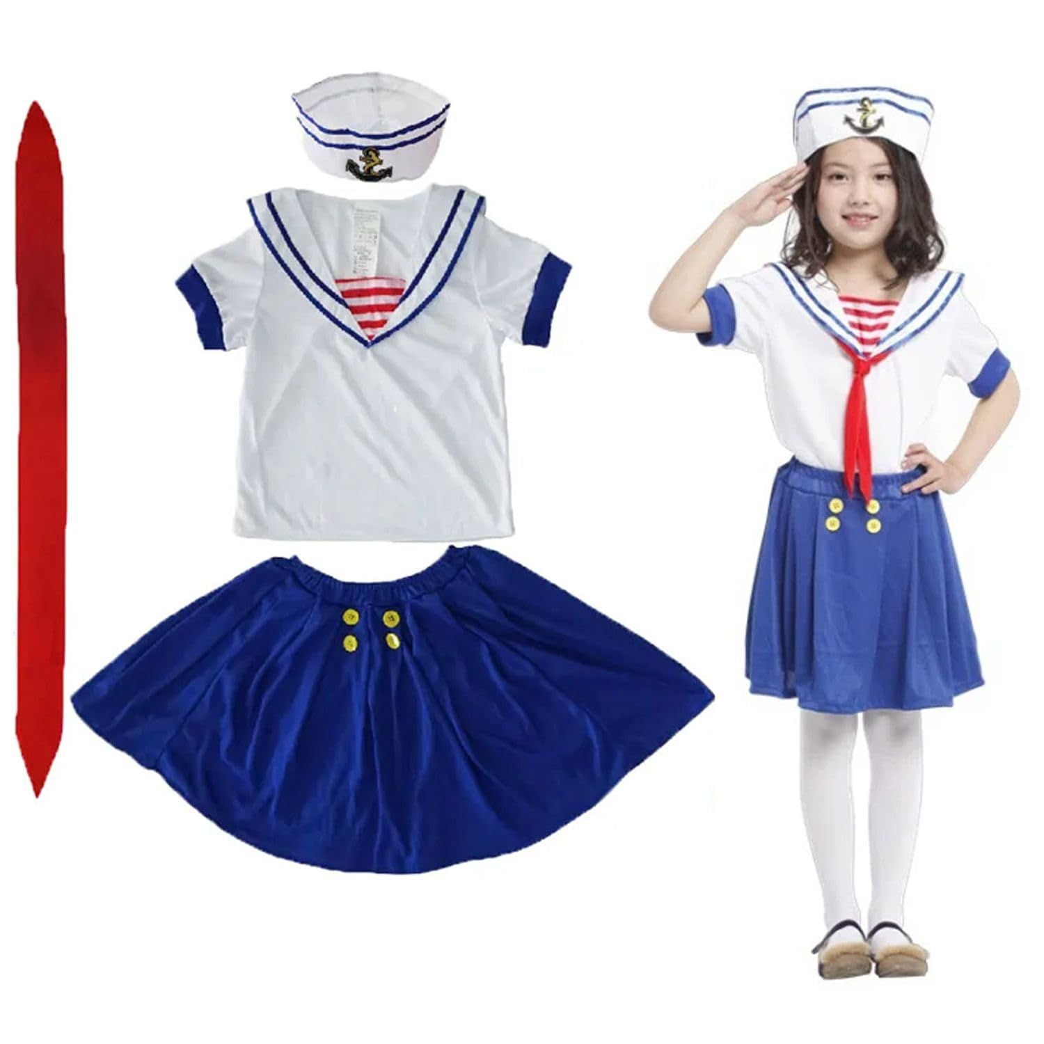 Girls Blue skirt Sailor Crew Costume