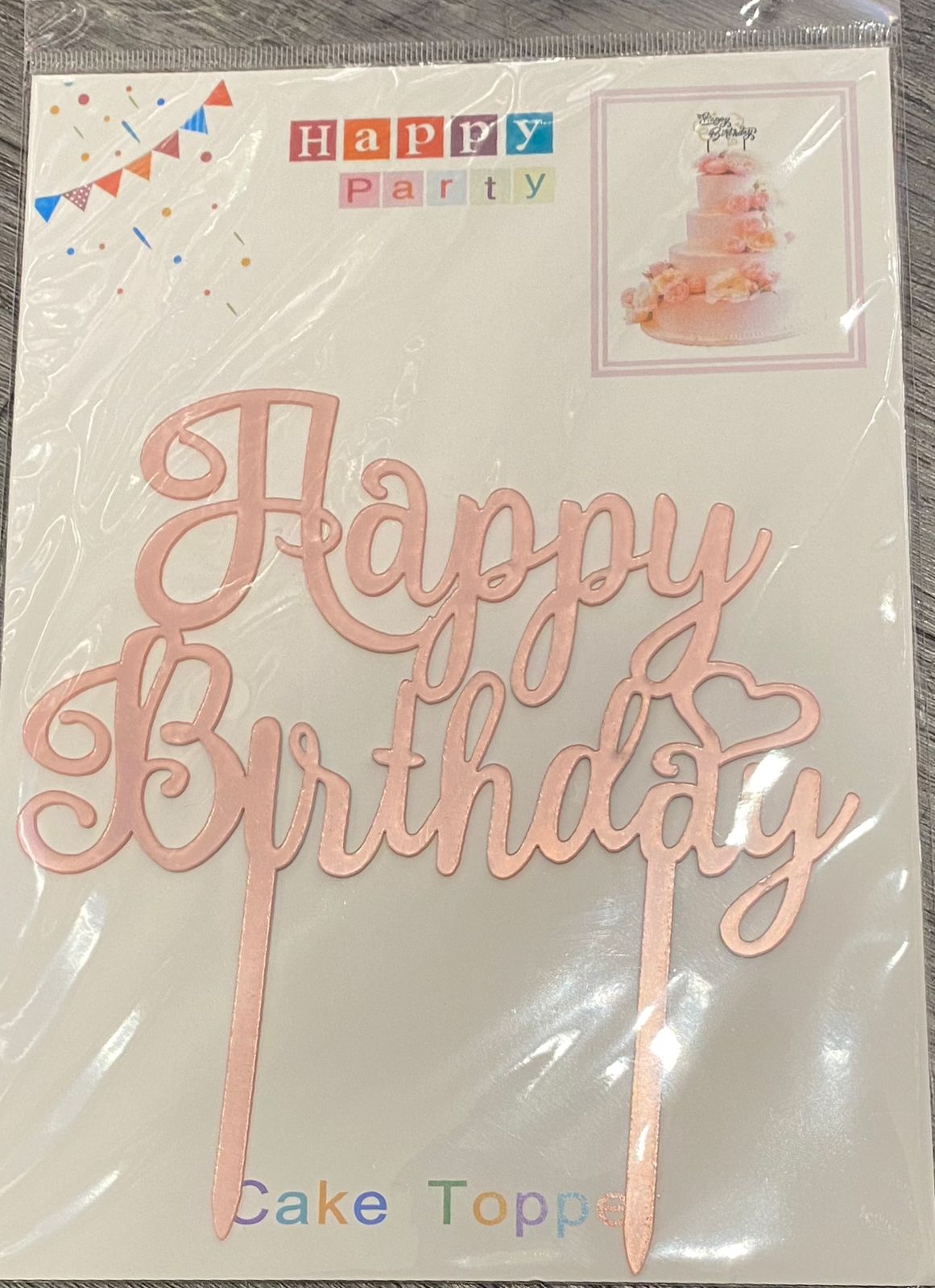 Happy Birthday Pink Mirror Cake Topper