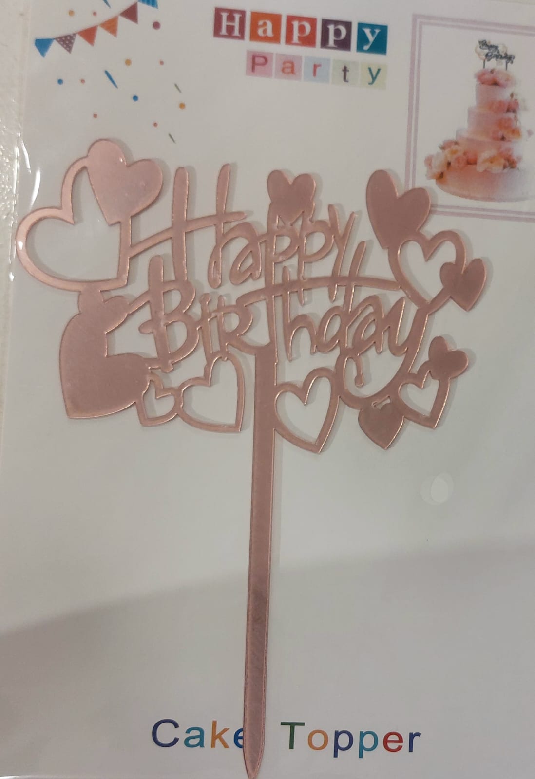 Happy Birthday Heart Pink Mirror Cake Topper