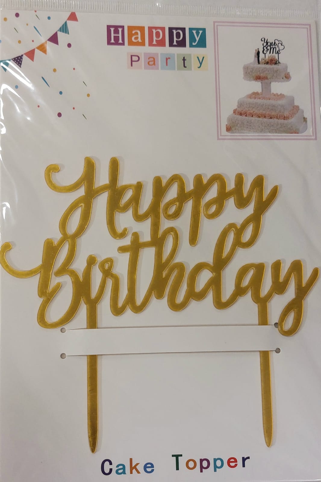 Happy Birthday Cursive Gold  Mirror Cake Topper