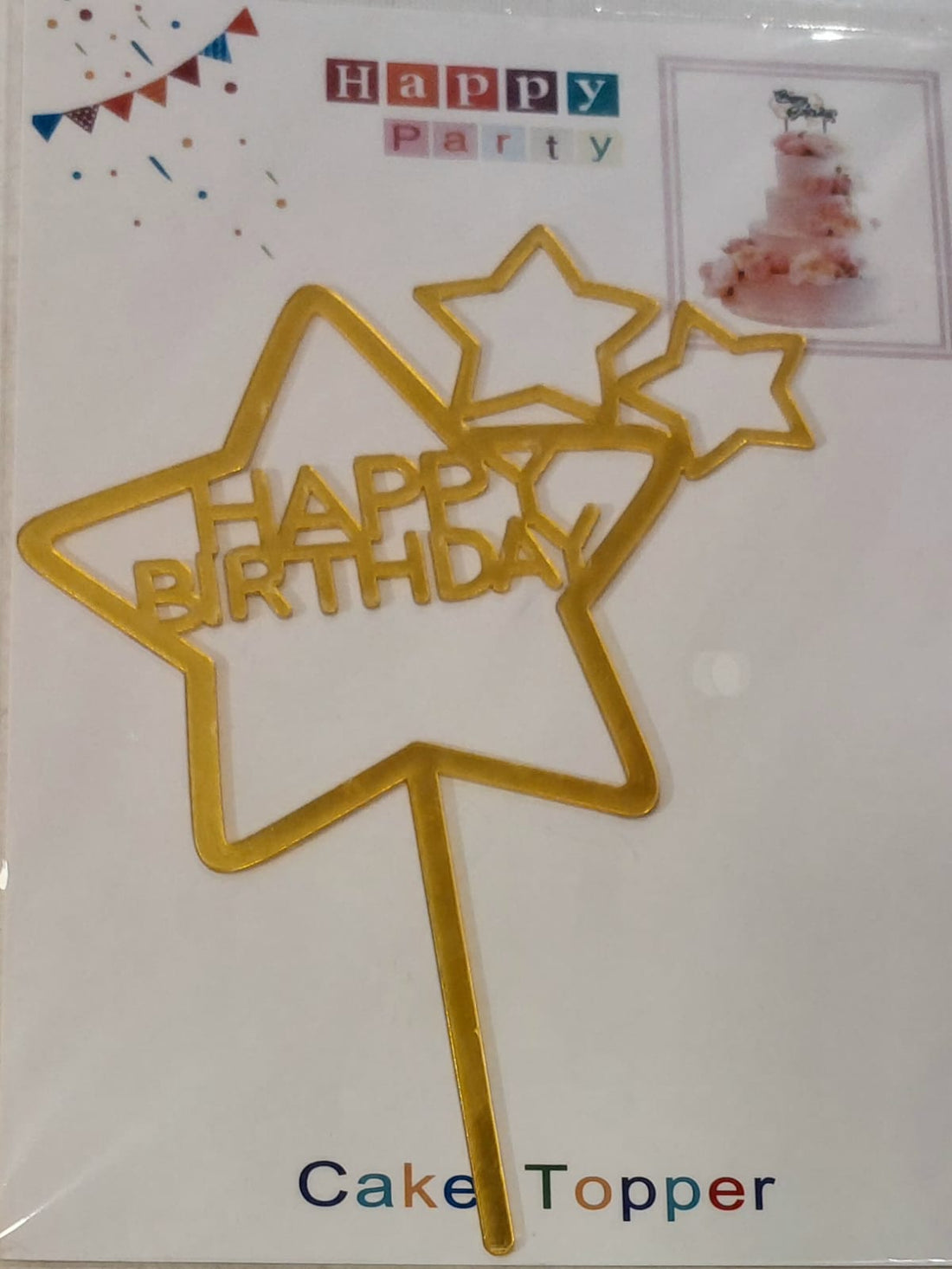 Happy Birthday star gold  Mirror Cake Topper