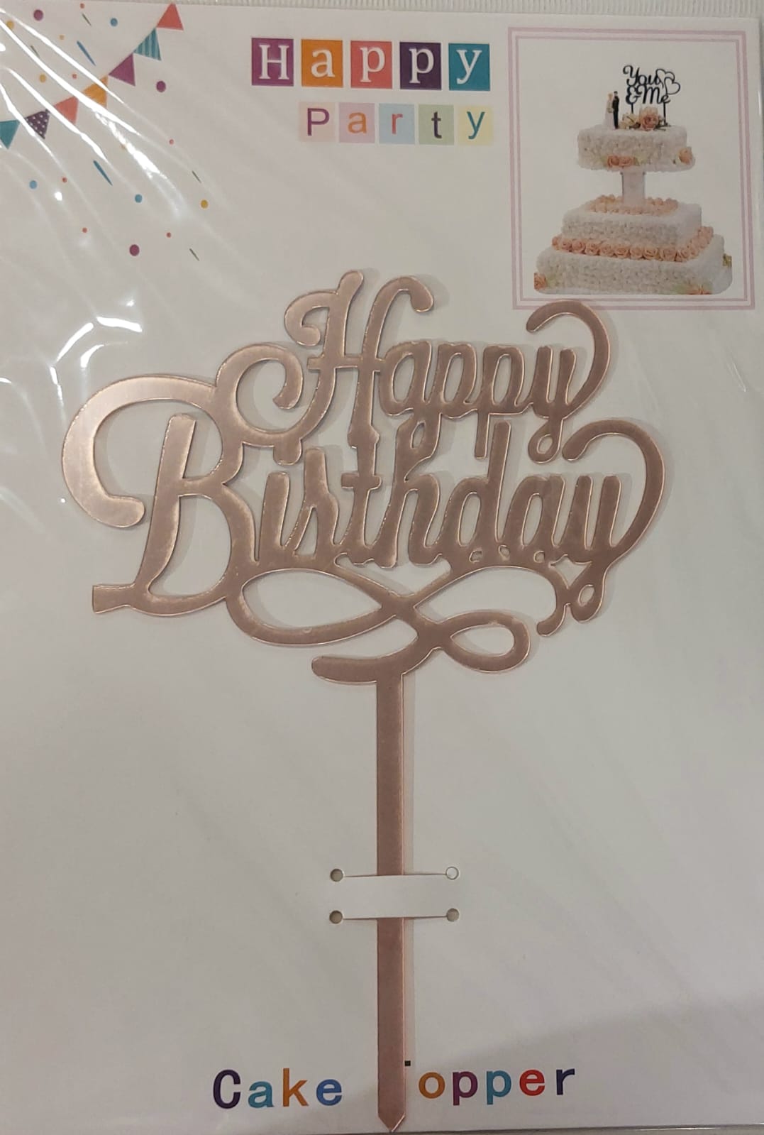 Happy Birthday Cursive Pink Mirror Cake Topper - Preppy Kids (Grand Bazaar)