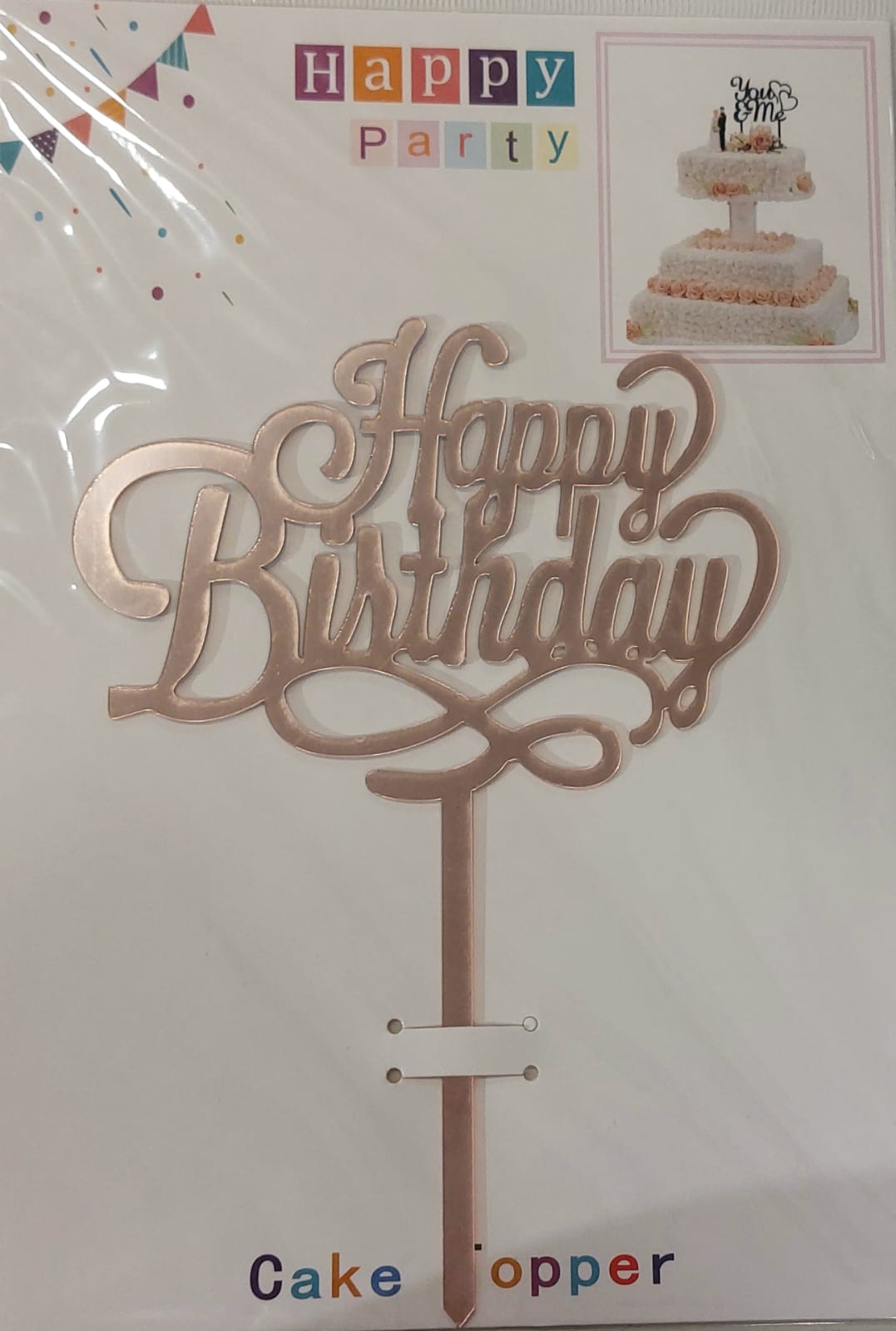 Happy Birthday Cursive Pink Mirror Cake Topper