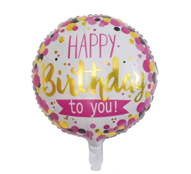 Happy Birthday White ,Pink and Black 18 Inch Round Foil balloon