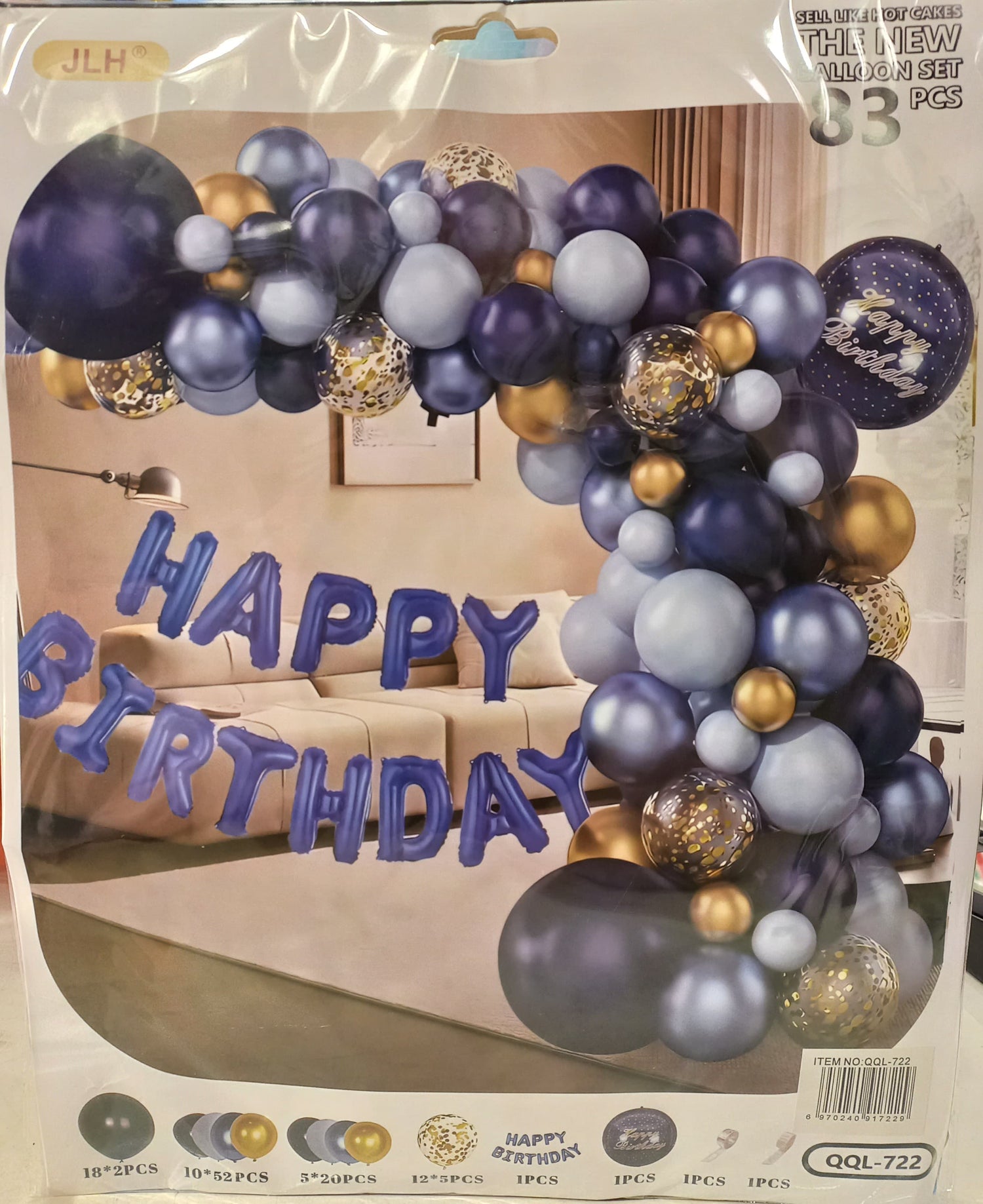 Blue&amp;Gold Happy Birthday Balloon Arch Kit