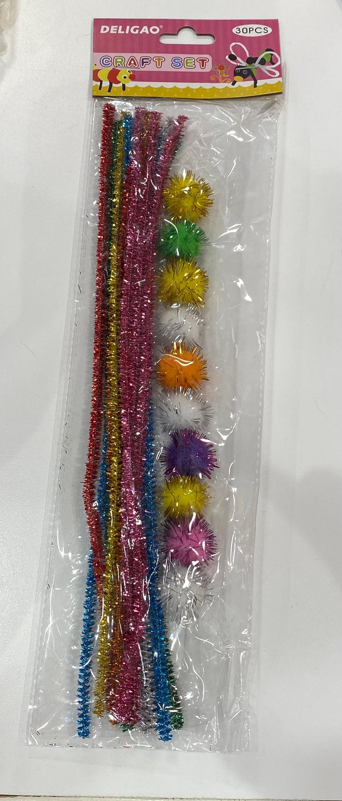 Glitter Pom Pom Balls &amp; Pipe cleaner Craft Set - Preppy Kids (Grand Bazaar)