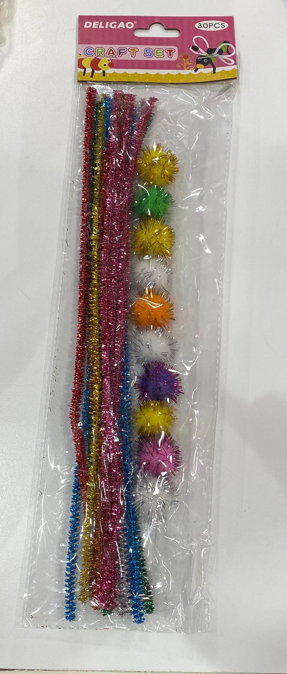 Glitter Pom Pom Balls &amp; Pipe cleaner Craft Set - Preppy Kids (Grand Bazaar)