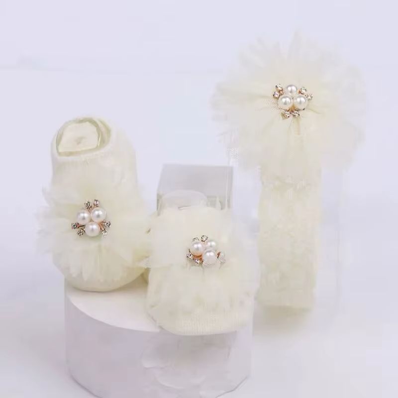 Off White Frill Baby Socks and Headband - Preppy Kids (Grand Bazaar)