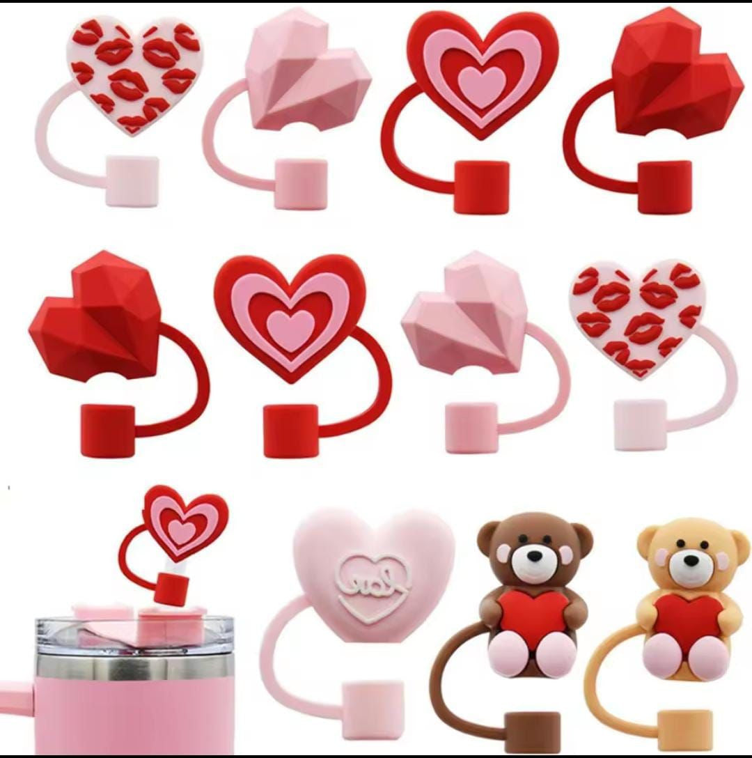 Cute Heart Love Straw Cover Caps Toppers for Tumbler