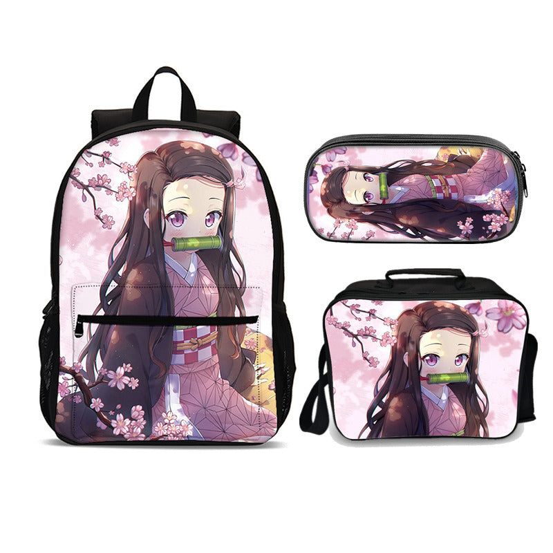 Demon Slayer Nezuko Kamado   Edition set (3PC) USB Cable included &amp; port (Front zipper , upgraded lunch bag) No. 4 - Preppy Kids (Grand Bazaar)