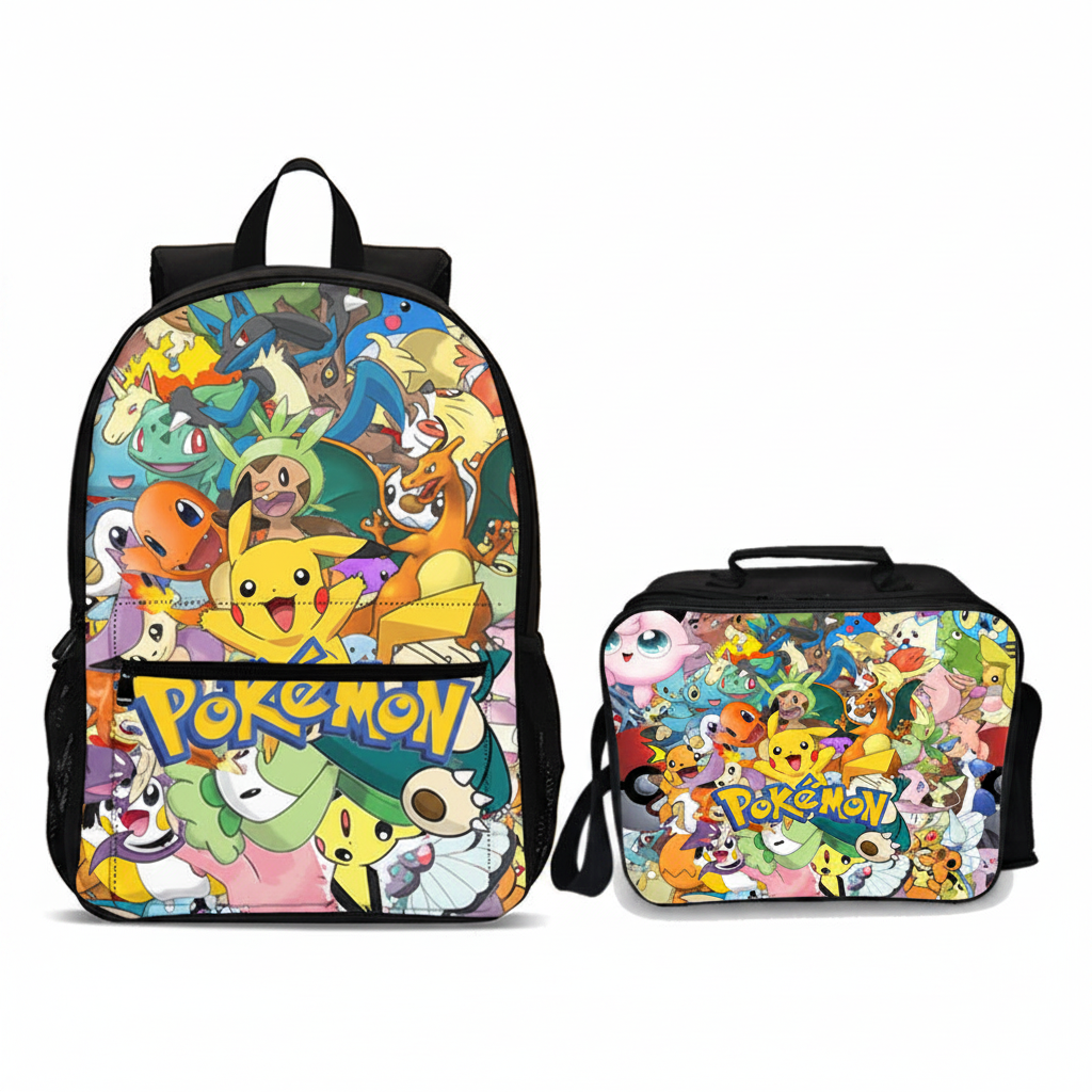 Pokemon Crew Edition Set (2PC) USB Cable included &amp; port (Front zipper, upgraded lunch bag)