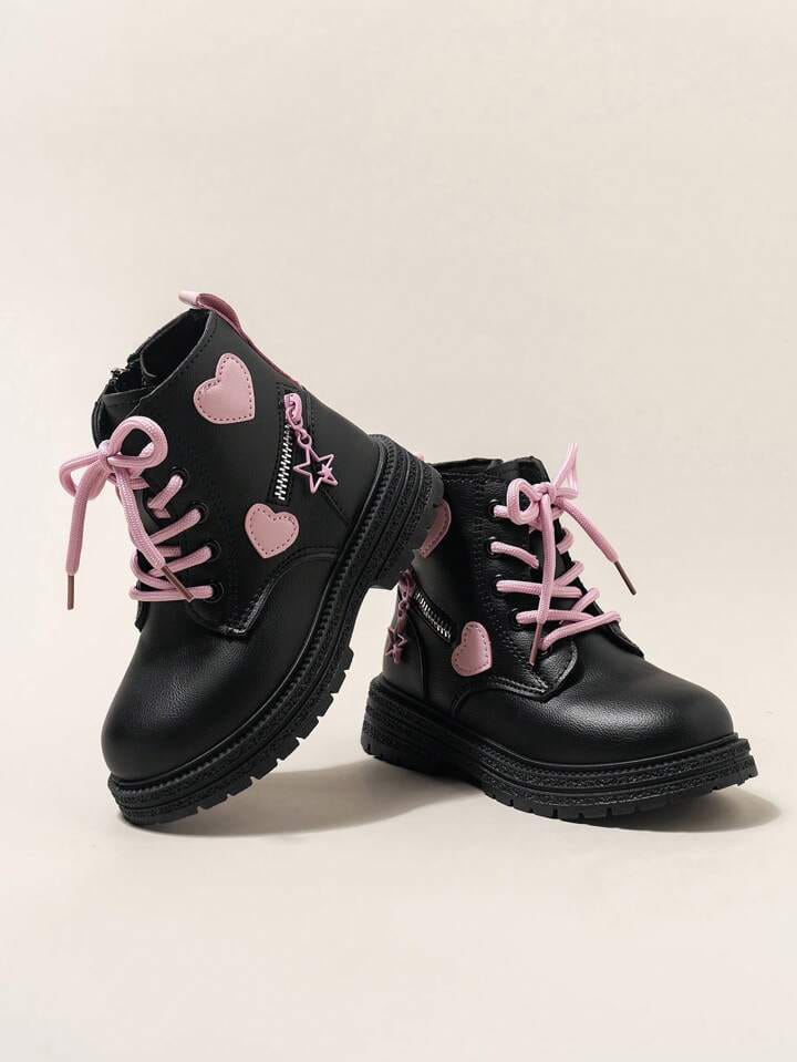 Pink and Black Cute Kawaii Heart Boots - Preppy Kids (Grand Bazaar)