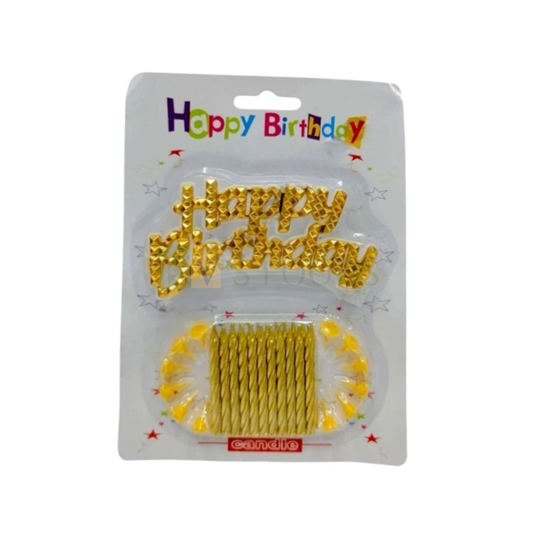 Gold Candles(24pcs) with Happy Birthday Cake Topper - Preppy Kids (Grand Bazaar)