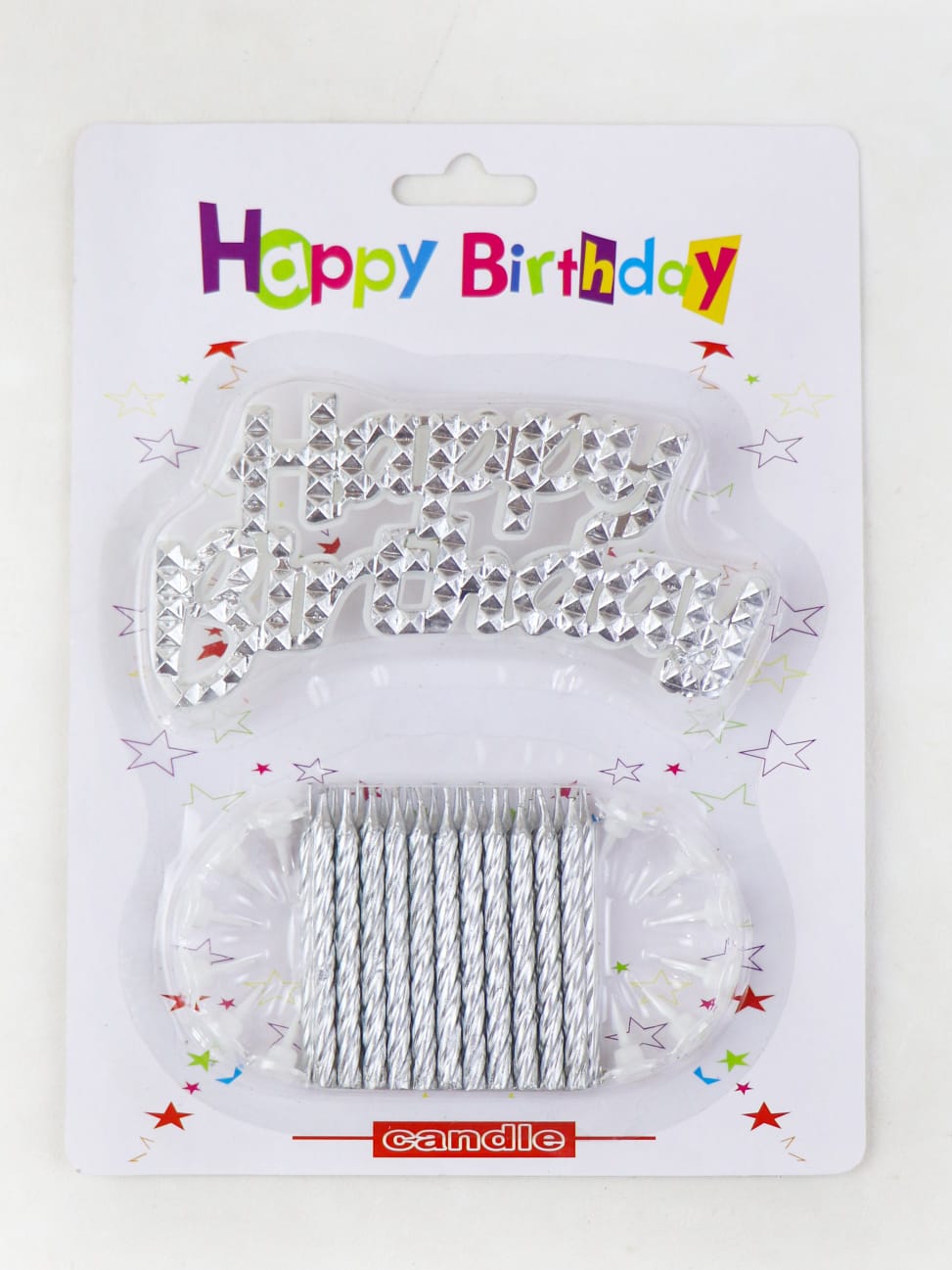 Silver Candles(23pcs) with Happy Birthday Cake Topper - Preppy Kids (Grand Bazaar)