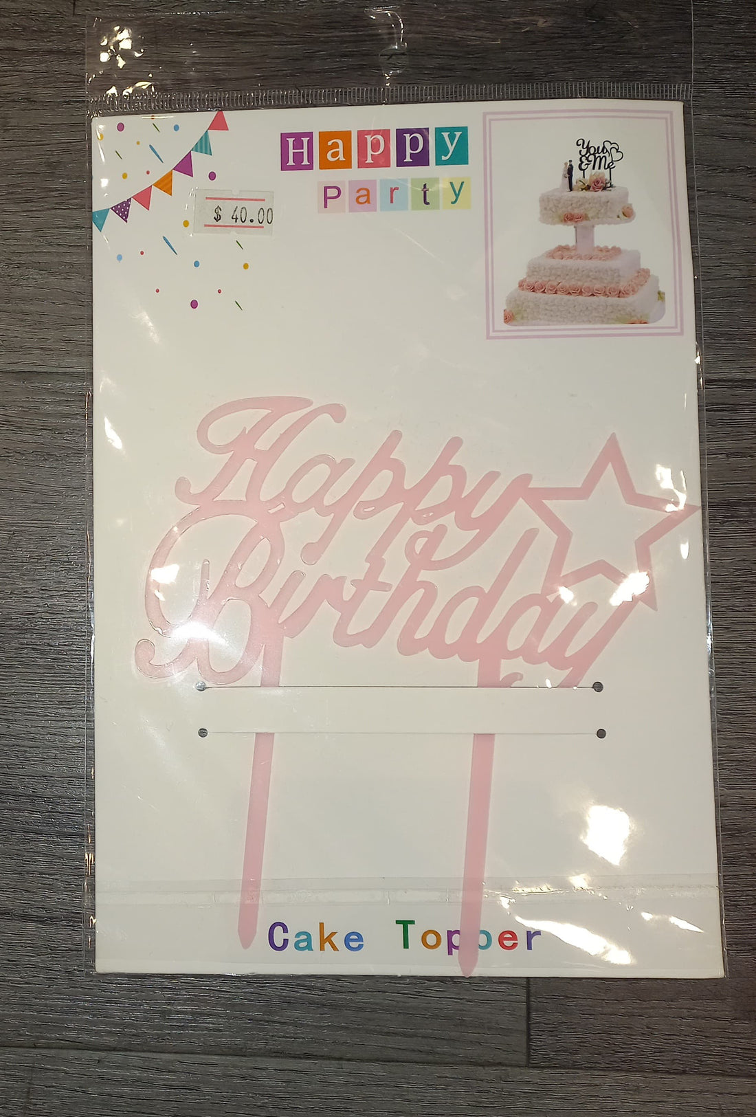 Happy Birthday Light Pink Star Cake Topper - Preppy Kids (Grand Bazaar)