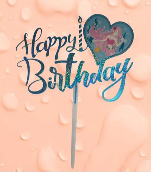 Happy Birthday Blue Mermaid Glitter Cake Topper - Preppy Kids (Grand Bazaar)