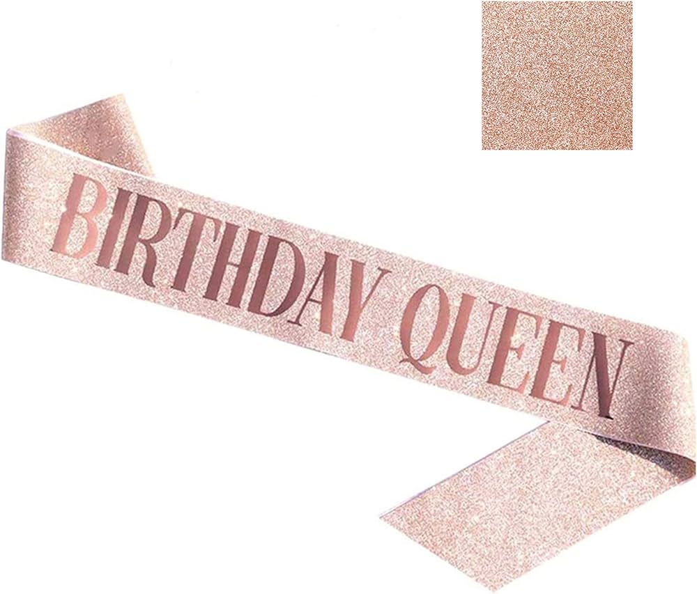 Birthday Queen  Sash Glitter Rose Gold