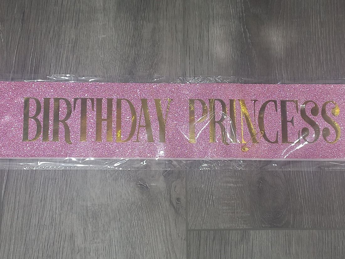 Birthday Princess Sash Glitter Pink