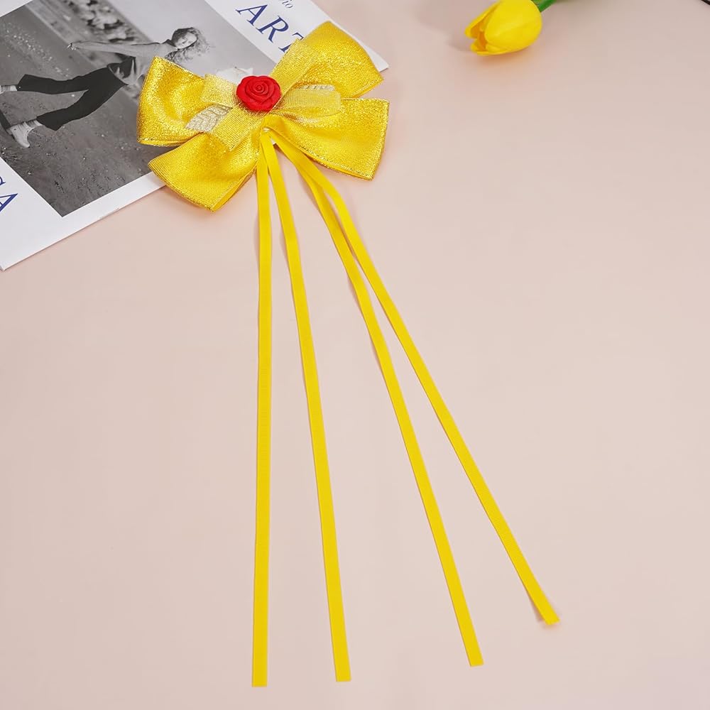 Yellow Clip On Hair Bow With Rose