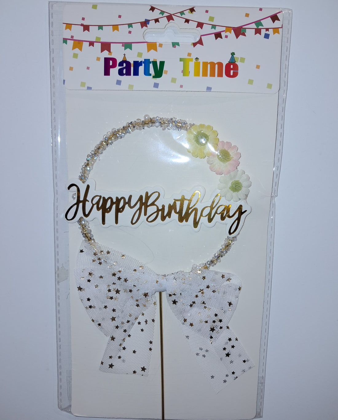 Happy Birthday Elegant Cake Topper (Gold and White)