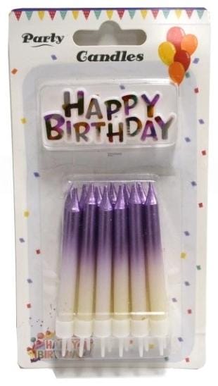 12pc Dark Purple  and white gradiant candles Happy Birthday