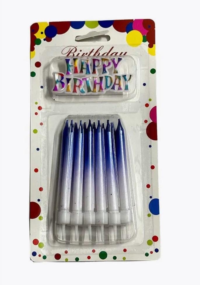 12pc Dark blue   and white gradiant candles Happy Birthday