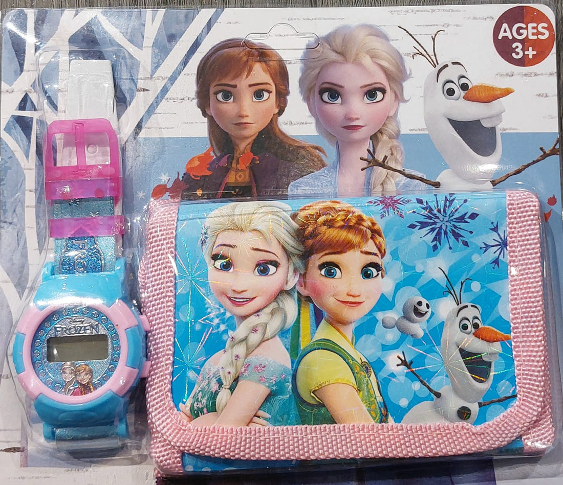 Light Pink Frozen Elsa &amp; Anna Watch and Wallet Set