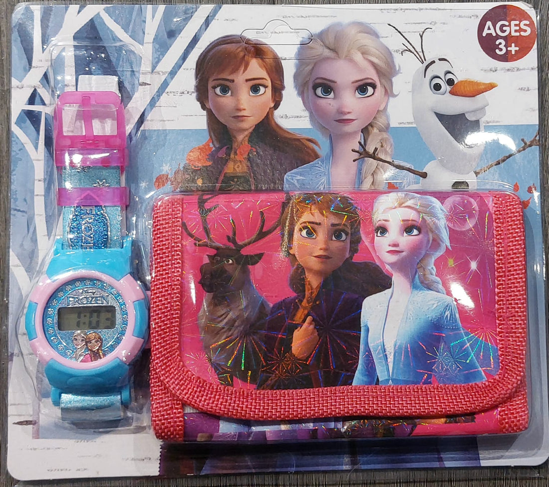 Pink Frozen Elsa &amp; Anna Watch and Wallet Set