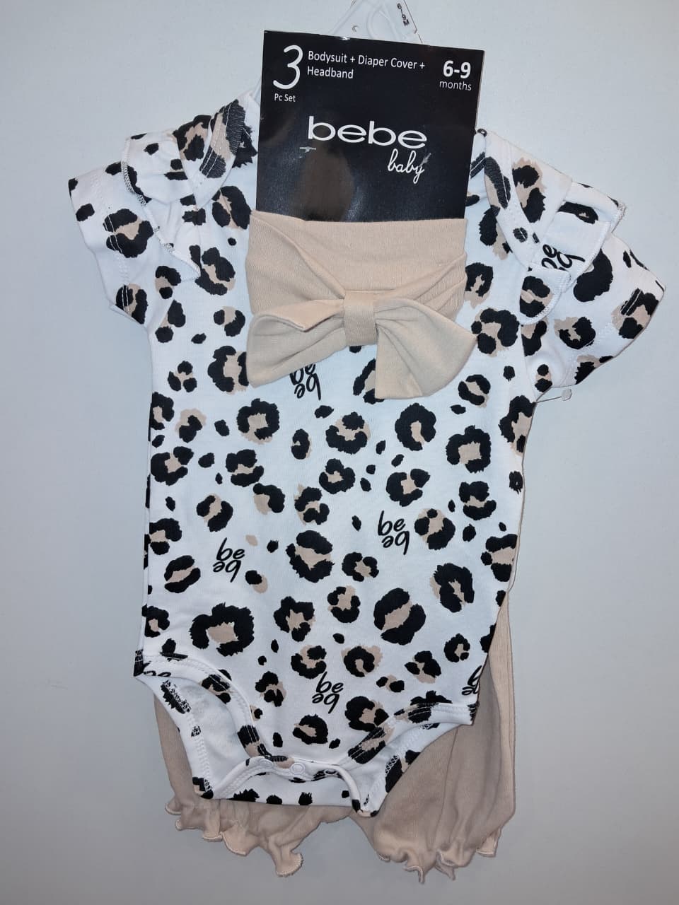 Bebe Leopard Print Baby Girl 3PCS Onesie Outfit Set