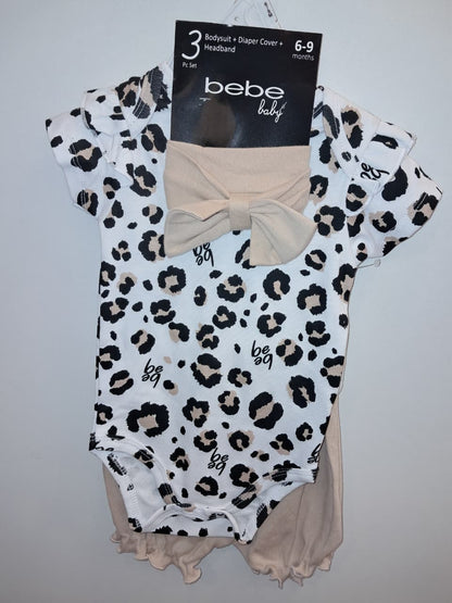 Bebe Leopard Print Baby Girl 3PCS Onesie Outfit Set