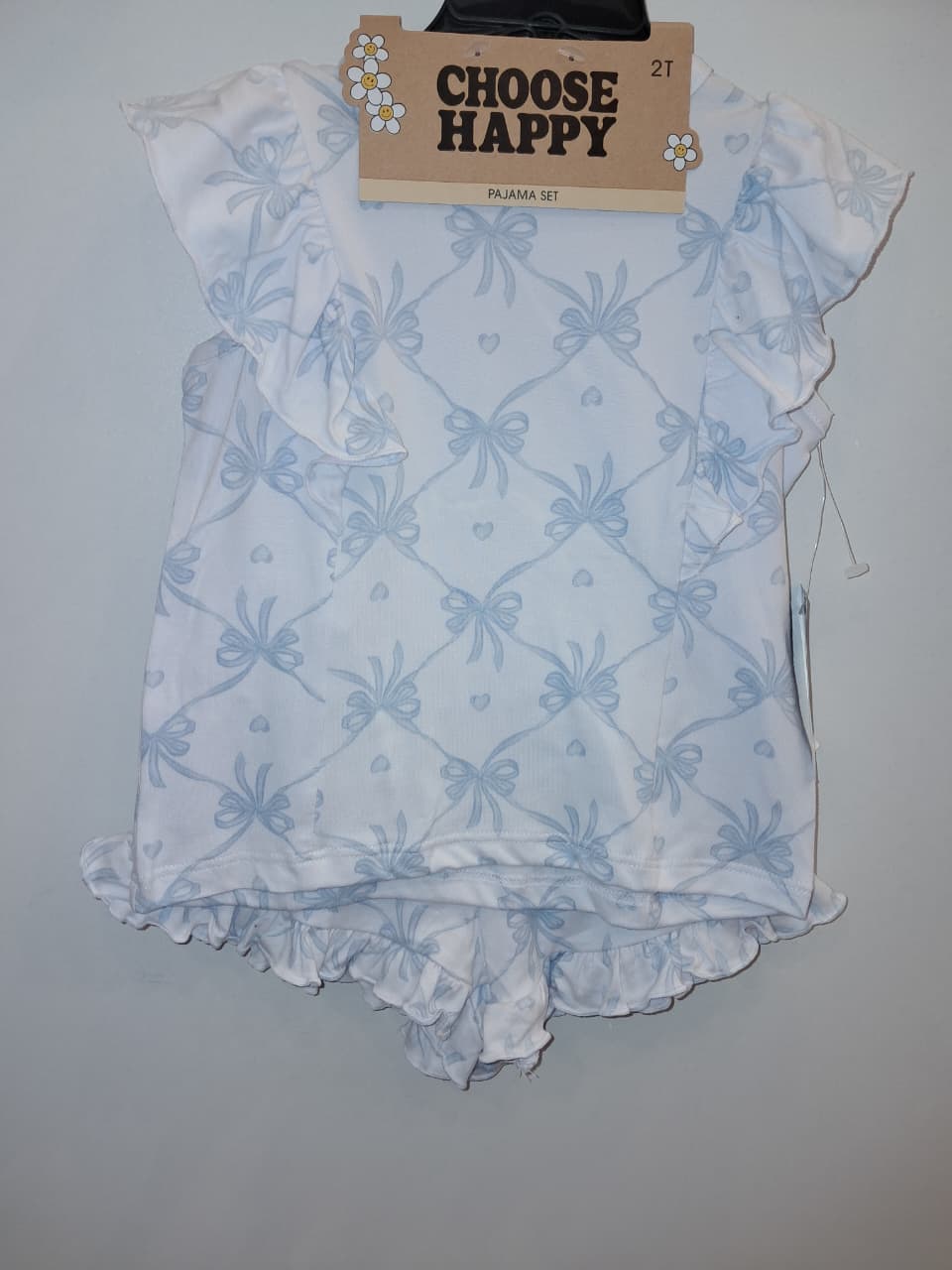 Blue &amp; White Bow Print Pyjama Set Girls