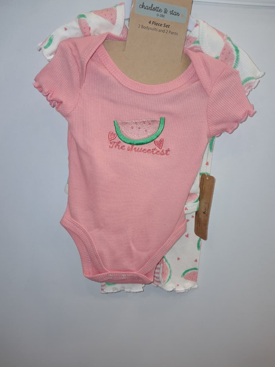 &quot;The Sweetest&quot; Watermelon 4PC Onesie Set Girls
