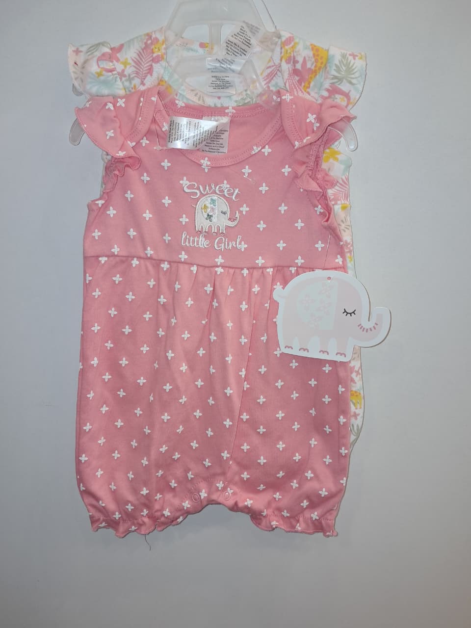 &quot;Sweet Little Girl&quot; Elephant Print 2PC Romper Set