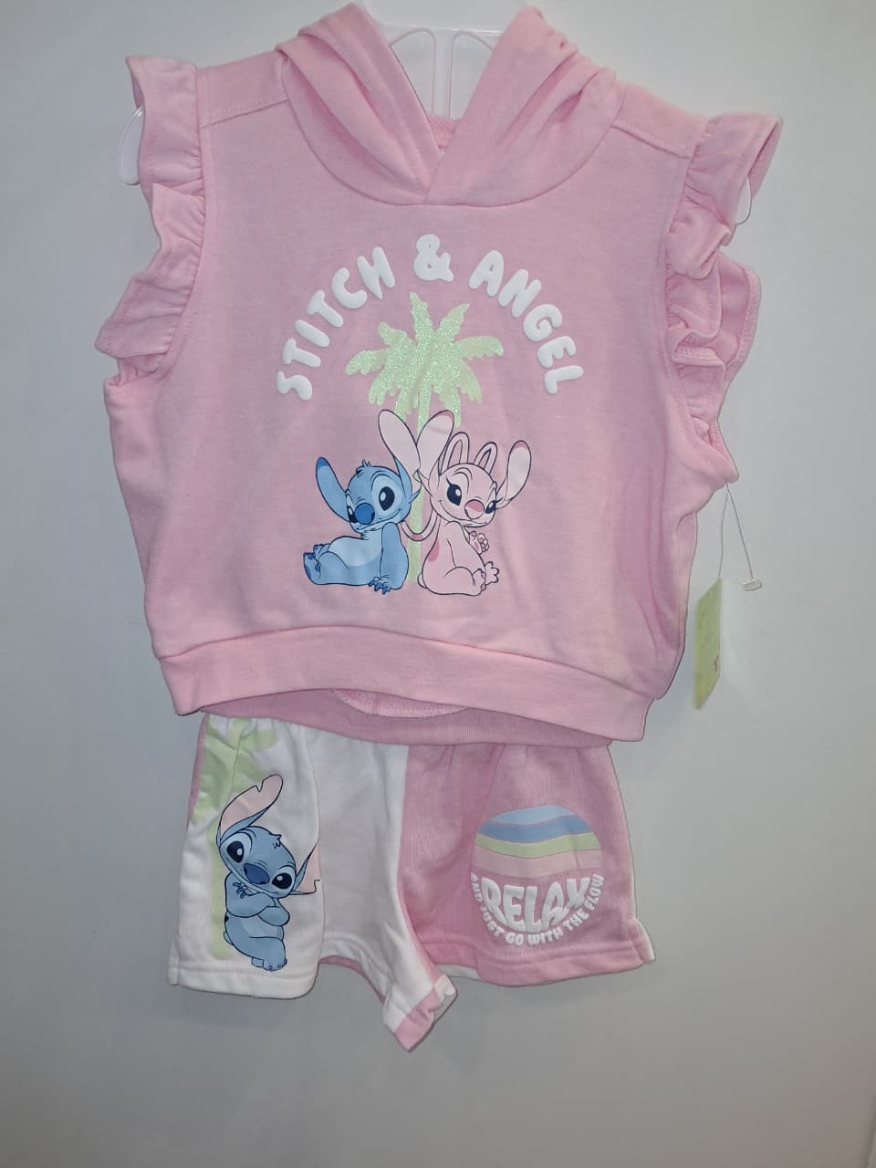 Adorable Pink &amp; White Stitch and Angel 2PC Outfit