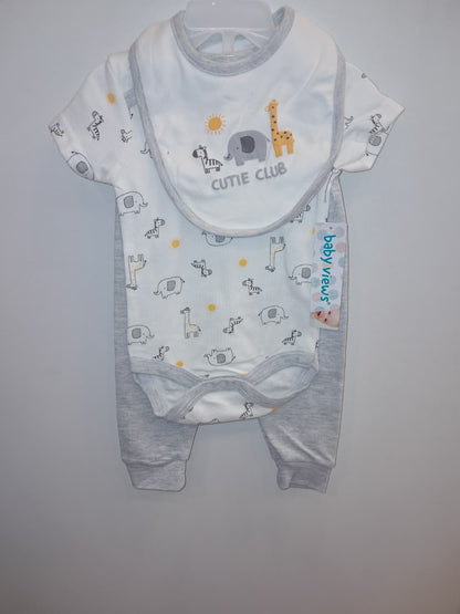 White Zoo Animals Baby 3PC Set